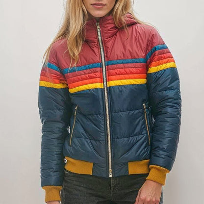 Sina – Damen Steppjacke mit Retro-Streifen und Kapuze