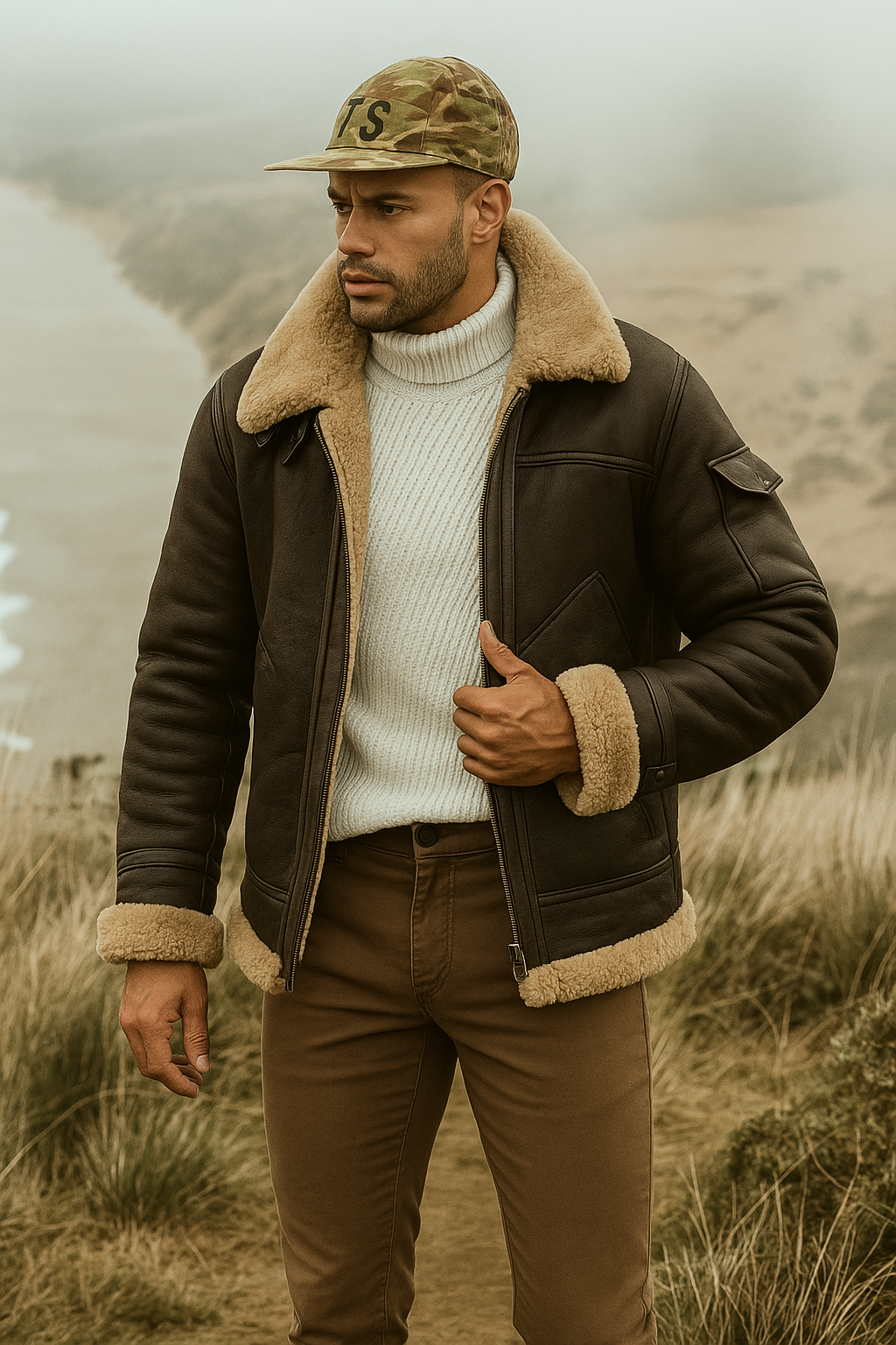 David – Fliegerjacke mit Lammfellfutter für Herren